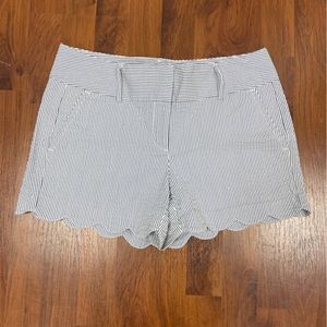 Ann Taylor size 8, seersucker scalloped short chino. Blue striped, lightly used
